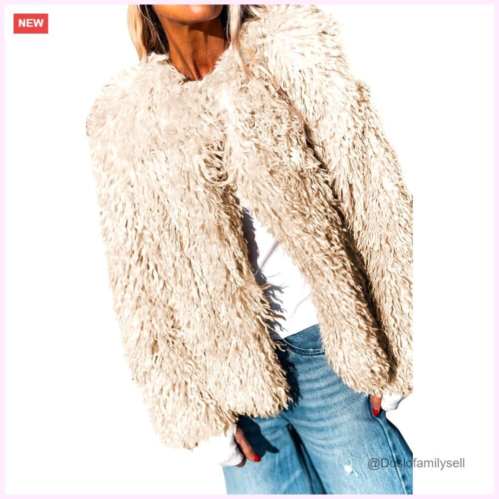 Cropped Faux Fur Jacket Long Sleeve Fleece Outerwear Winter Coat
